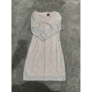 JH Evenings Pink Silver Metallic Geometric Sheath Dress 3/4 Sleeve Size 8